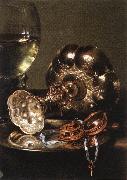 HEDA, Willem Claesz. Breakfast Table with Blackberry Pie (detail) stg oil painting